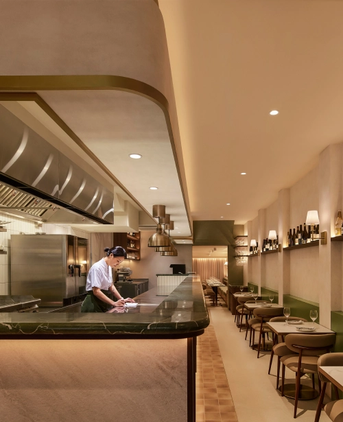 Dining room and kitchen counter at Osteria Dasu, Telok Ayer Street